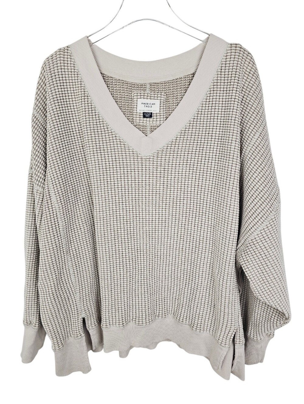 American Eagle Big Hug V-Neck Oversized Waffle Sweatshirt - Picture 3 of 10